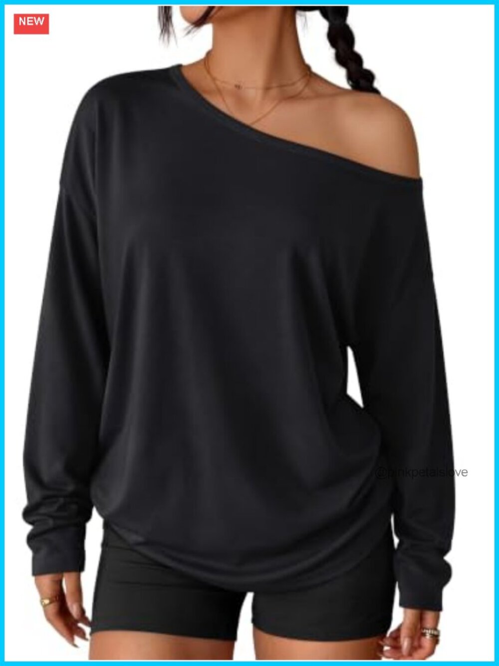 Off The Shoulder Oversized Top Asymmetrical Neck Long Sleeve Casual